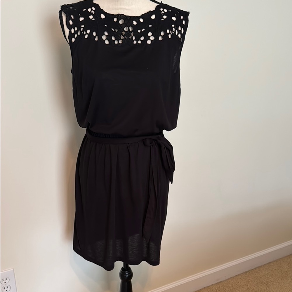New Loft Black Sleeveless Dress with eyelet lace neckline